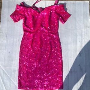 Hot Pink 90s Vintage Bodycon Cocktail Dress